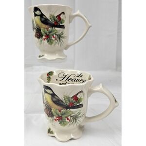 Cracker Barrel Season of Peace Christmas Chickadee Bird Mugs Set of 2 Footed